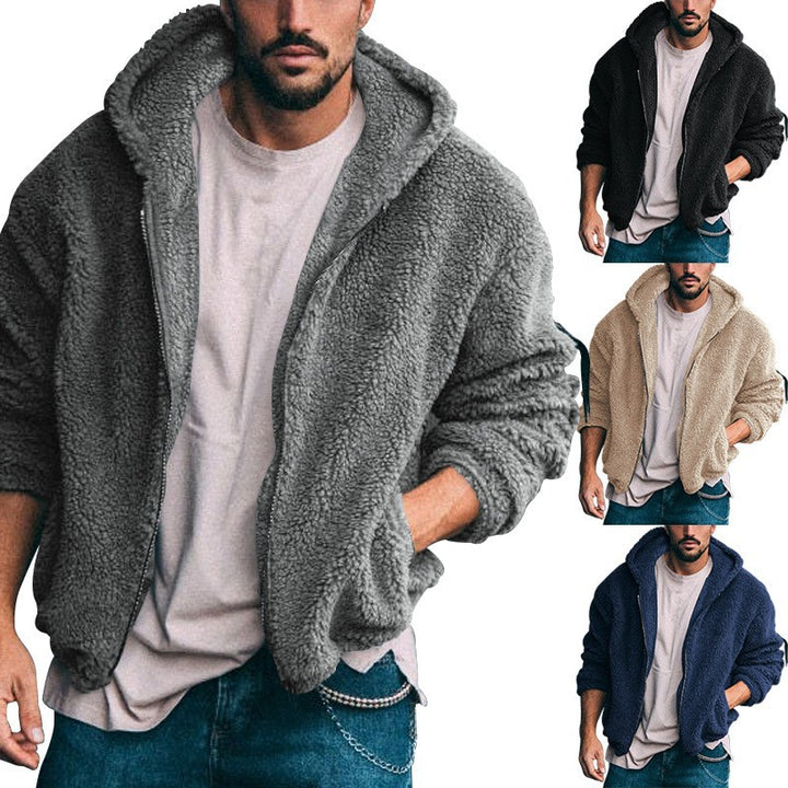 Men's Comfortable Fleece Jacket with Hood and Zipper Lune London