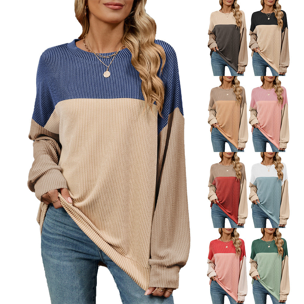 Women's sweatshirt with a trendy ribbed design and contrasting color sleeves Lune London