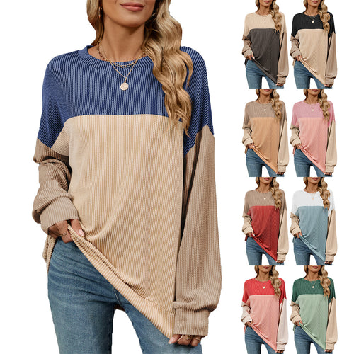Women's sweatshirt with a trendy ribbed design and contrasting color sleeves Lune London