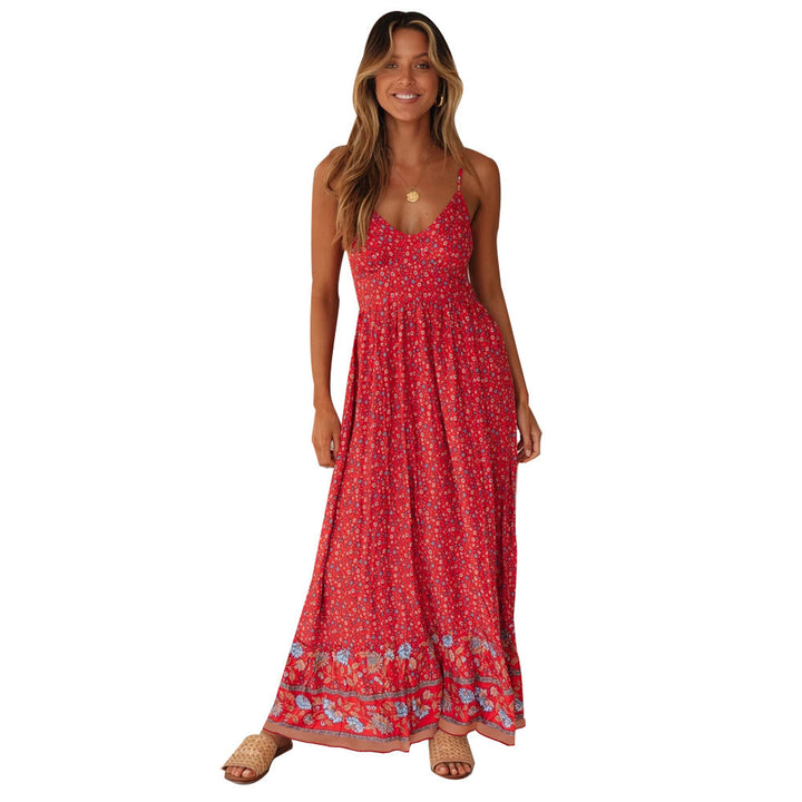 Maxi dress for women with floral patterns and adjustable spaghetti straps Lune London