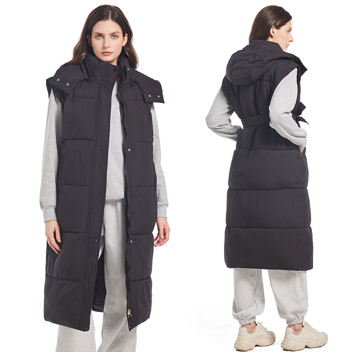 Women Long quilted cardigan with belt and hood Lune London