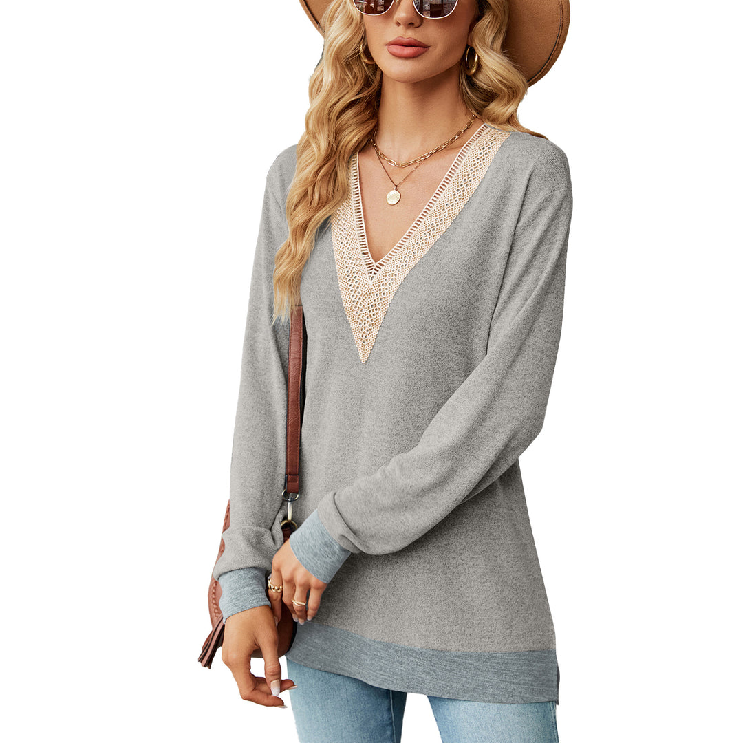 Viscose sweater for women with a playful V-neckline and delicate crochet accents Lune London
