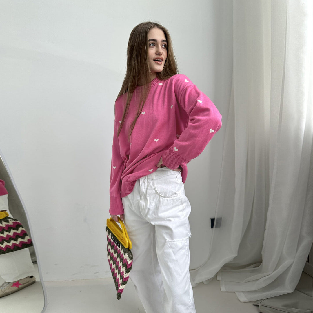 Sweat-shirt surdimensionné confortable pour femmes avec motif en forme de cœur Chic & Stil