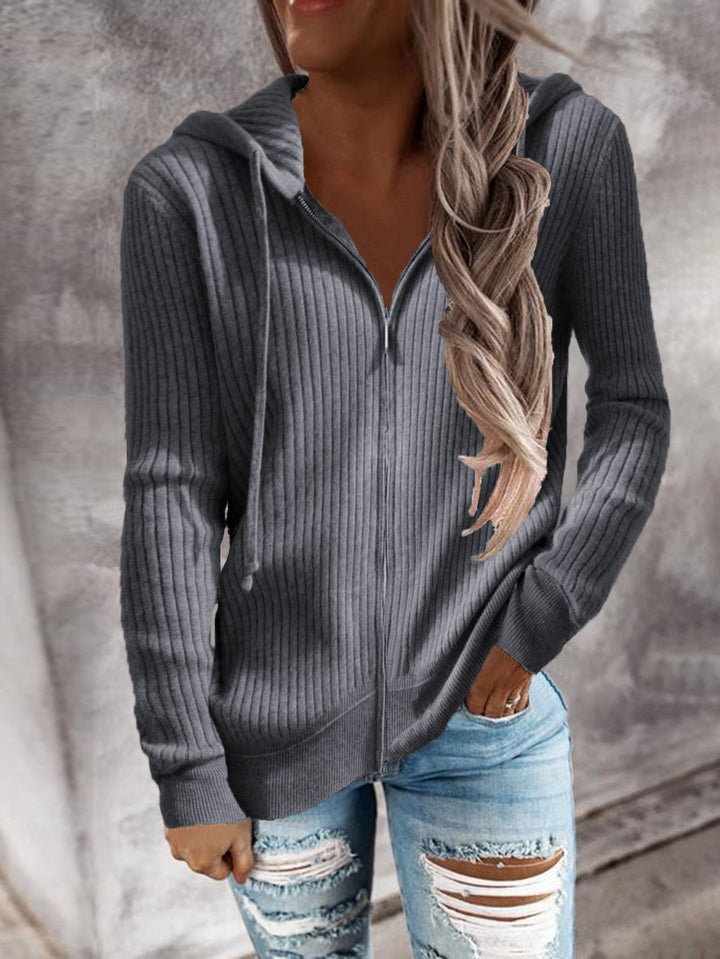 Women's Hoodie with Ribbed Structure and Practical Pockets Chic Und Stil