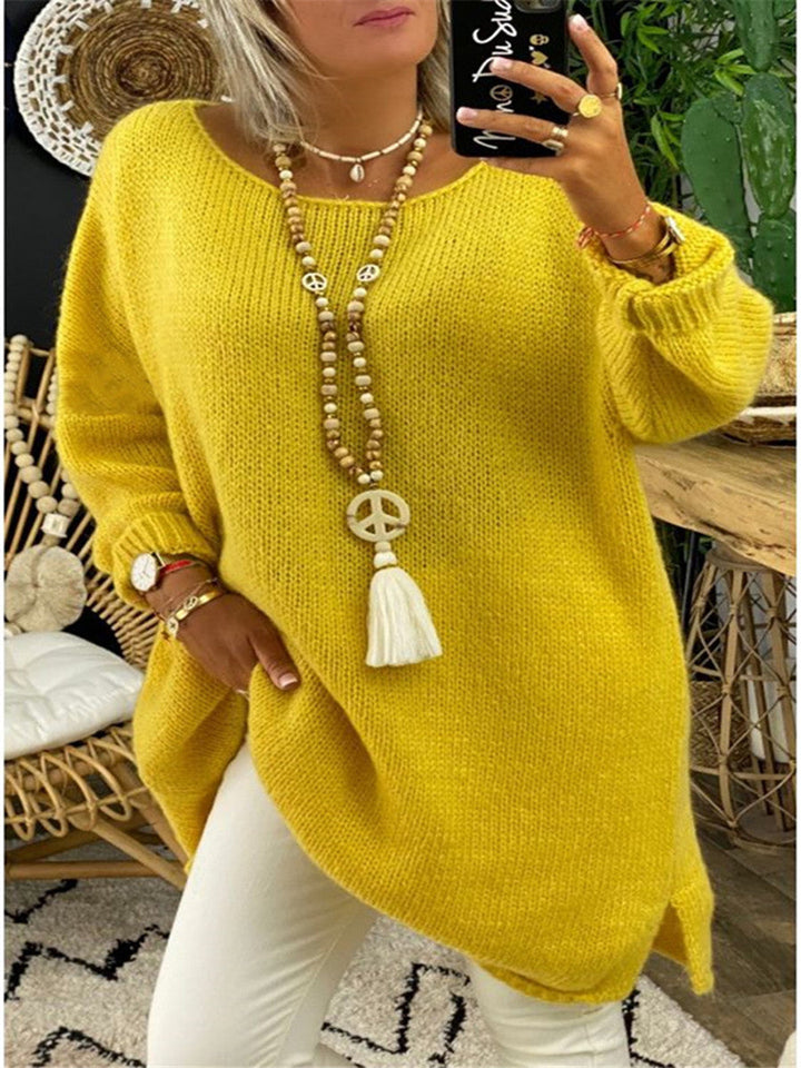 Women's Casual Oversized Long Sleeve Knitted Pullover with Side Slits Lune London