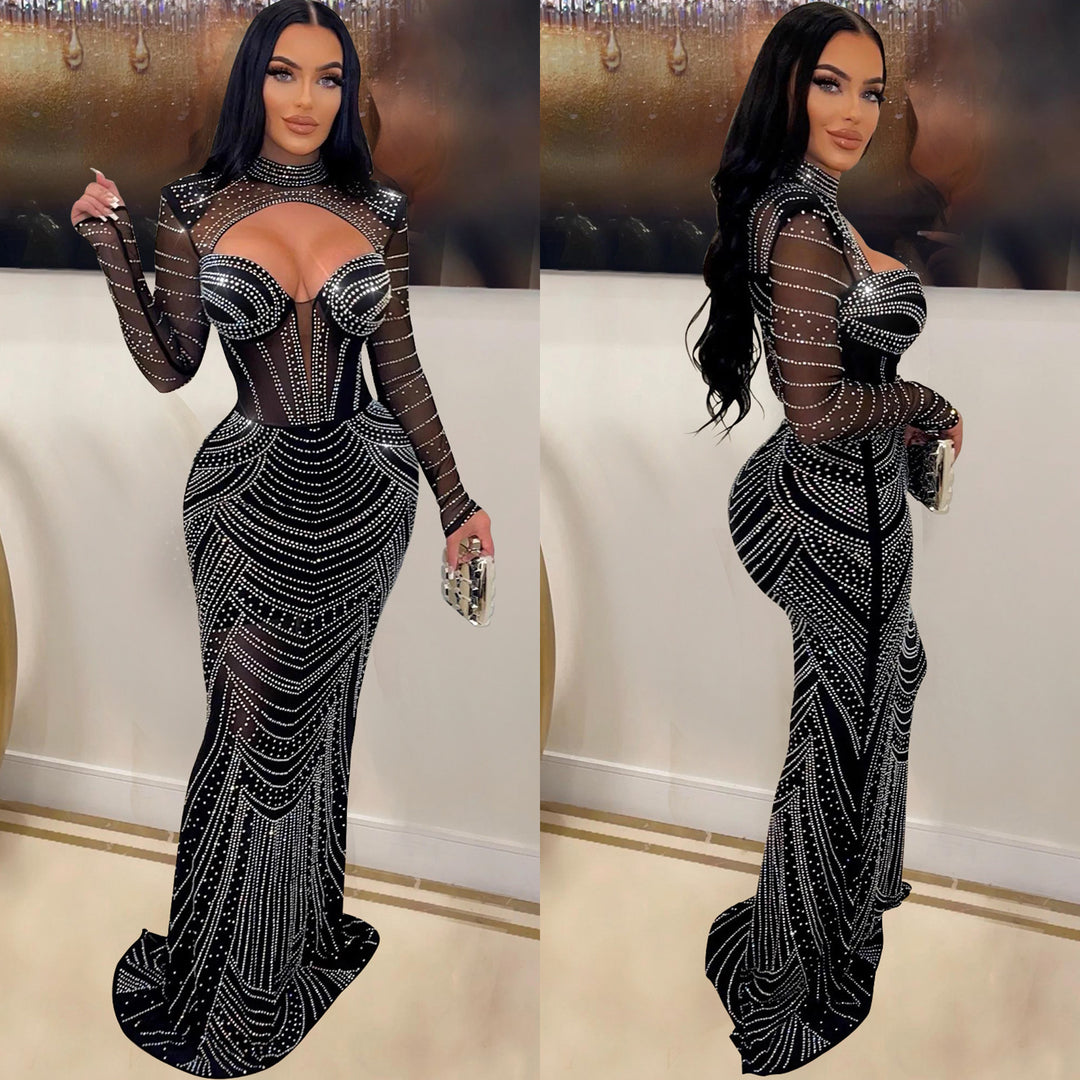 Chic evening dresses and style in transparent chiffon with long sleeves for ladies