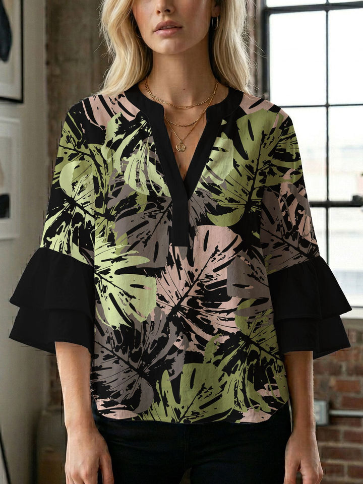 Women's blouse shirt with voluminous sleeves and creative print design Lune London