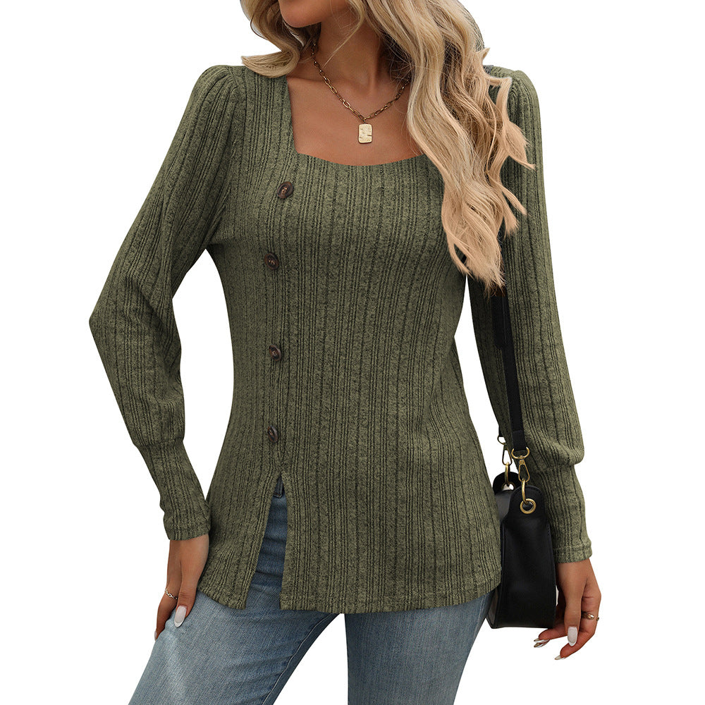 Top en tricot pour femmes avec encolure carrée et détails de boutons Chic & Stil
