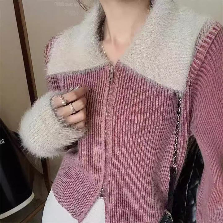 Cardigan pour femmes avec col luxueux et fermeture éclair Chic & Stil