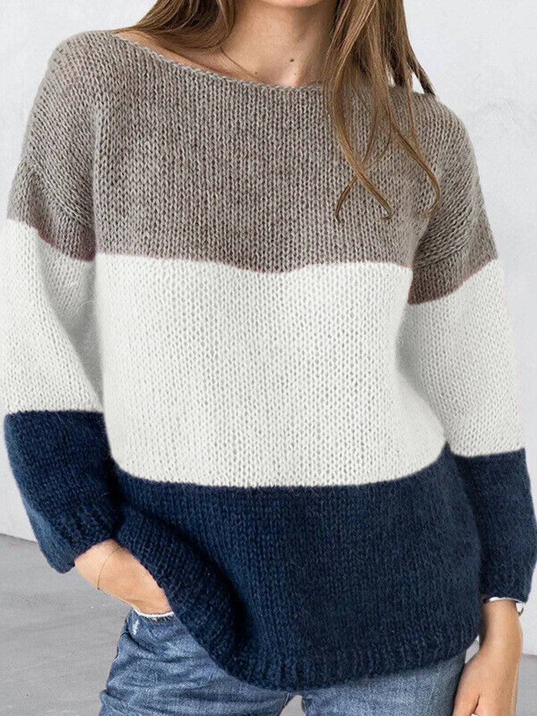 Casual striped sweater for women with wide neckline Lune London