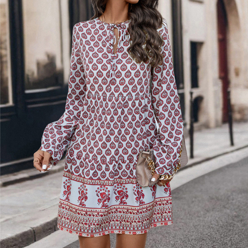 Casual blouse dress for women with a playful mix of patterns and comfortable long sleeves Lune London