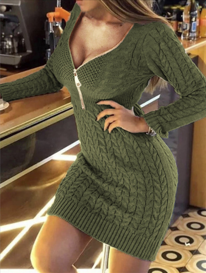 Knit dress for women with high collar and modern zipper Lune London