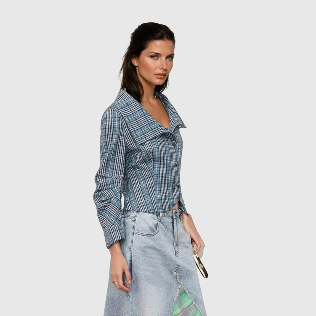 Ladies Chic Checkered Cropped Jacket and Style