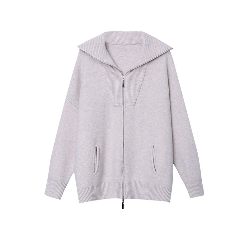 Women's Cozy Cardigan with High Collar and Zipper Chic & Stil