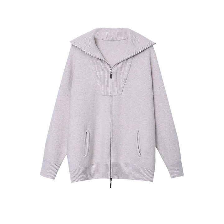 Women's Cozy Cardigan with High Collar and Zipper Chic & Stil