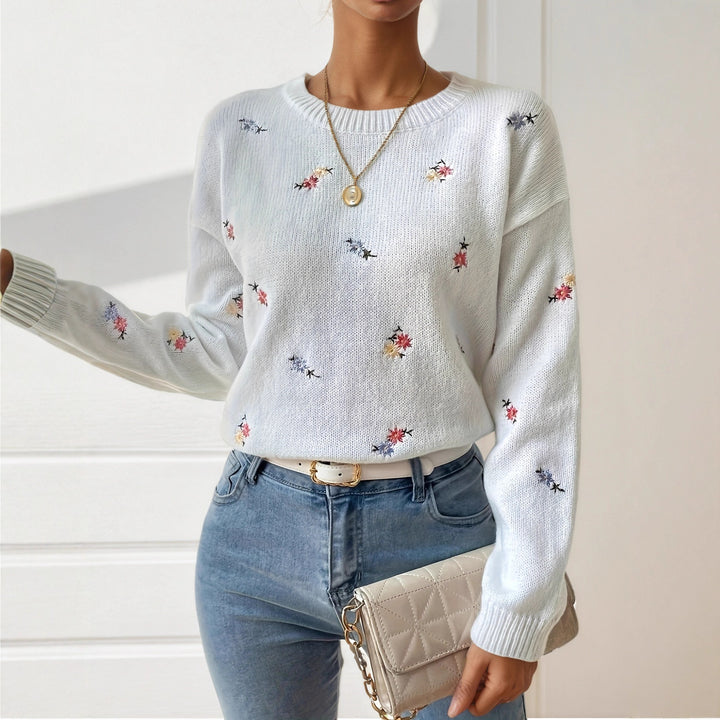 Knit sweater for women with floral embroidery details and a relaxed fit Lune London
