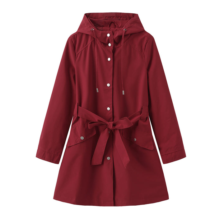 Modest outdoor jacket for ladies with belt and hood Lune London