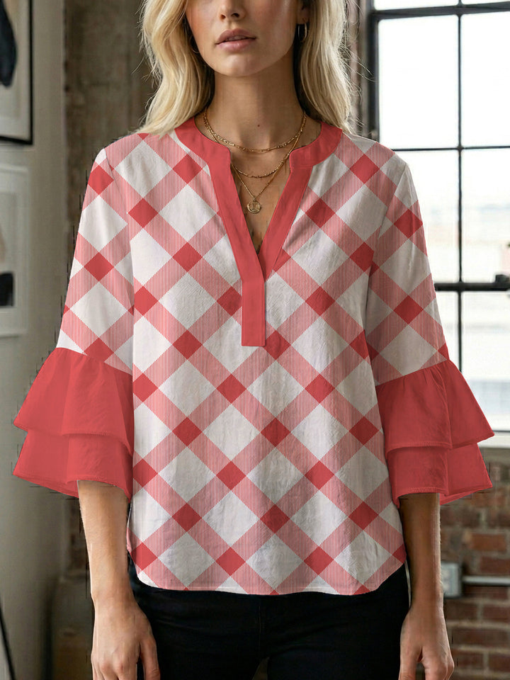 Women's blouse with voluminous wing sleeves and intense leaf pattern Lune London