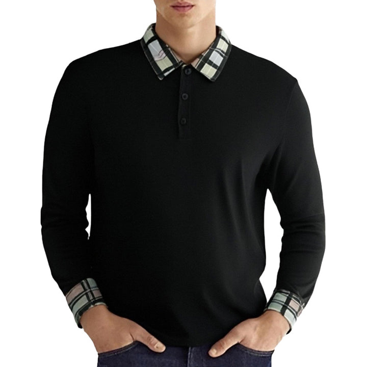 Men's long sleeve polo shirt with checkered collar and stretchy fabric Lune London