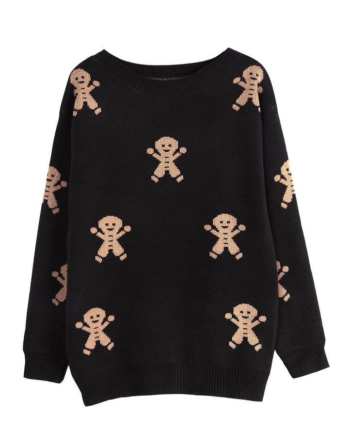 Pull en tricot féminin avec motif de pain d'épice festif et coupe ample Chic & Stil