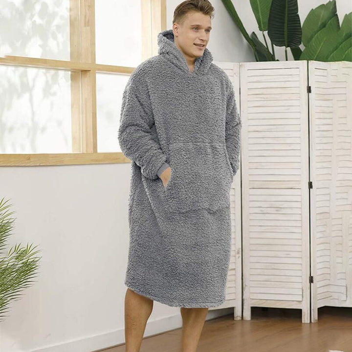 Men's cozy fleece bathrobe with hood and pockets Lune London
