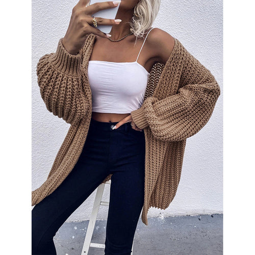 Thick knit jacket for women with oversized sleeves and front opening Lune London
