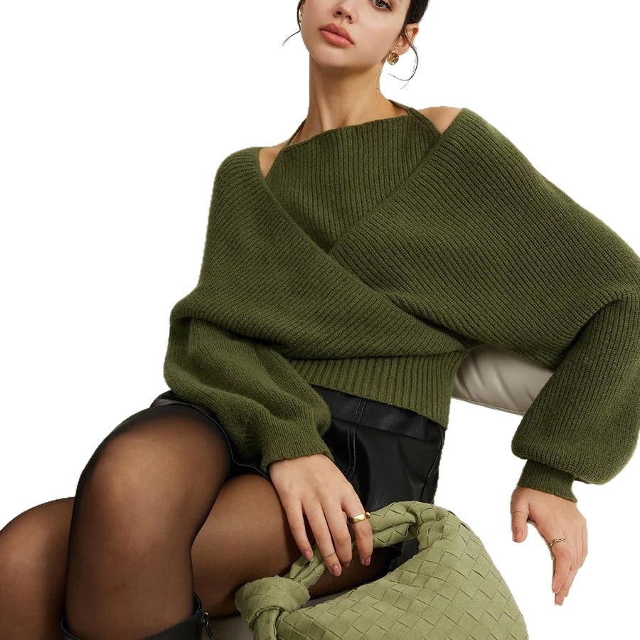 Oversized knitted sweater for women with draped effect Lune London