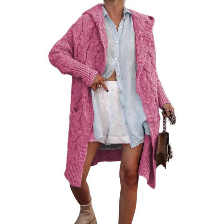 Thick knit cardigan for women with open front and hood Lune London