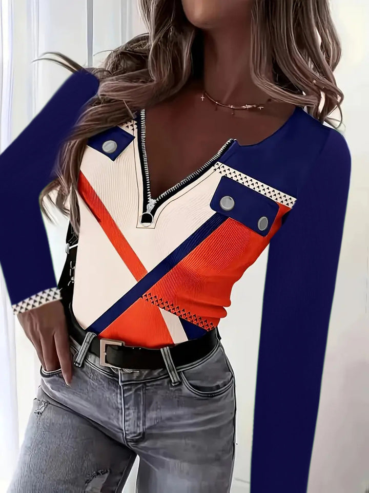 Women's elegant top with zipper and decorative belt Lune London