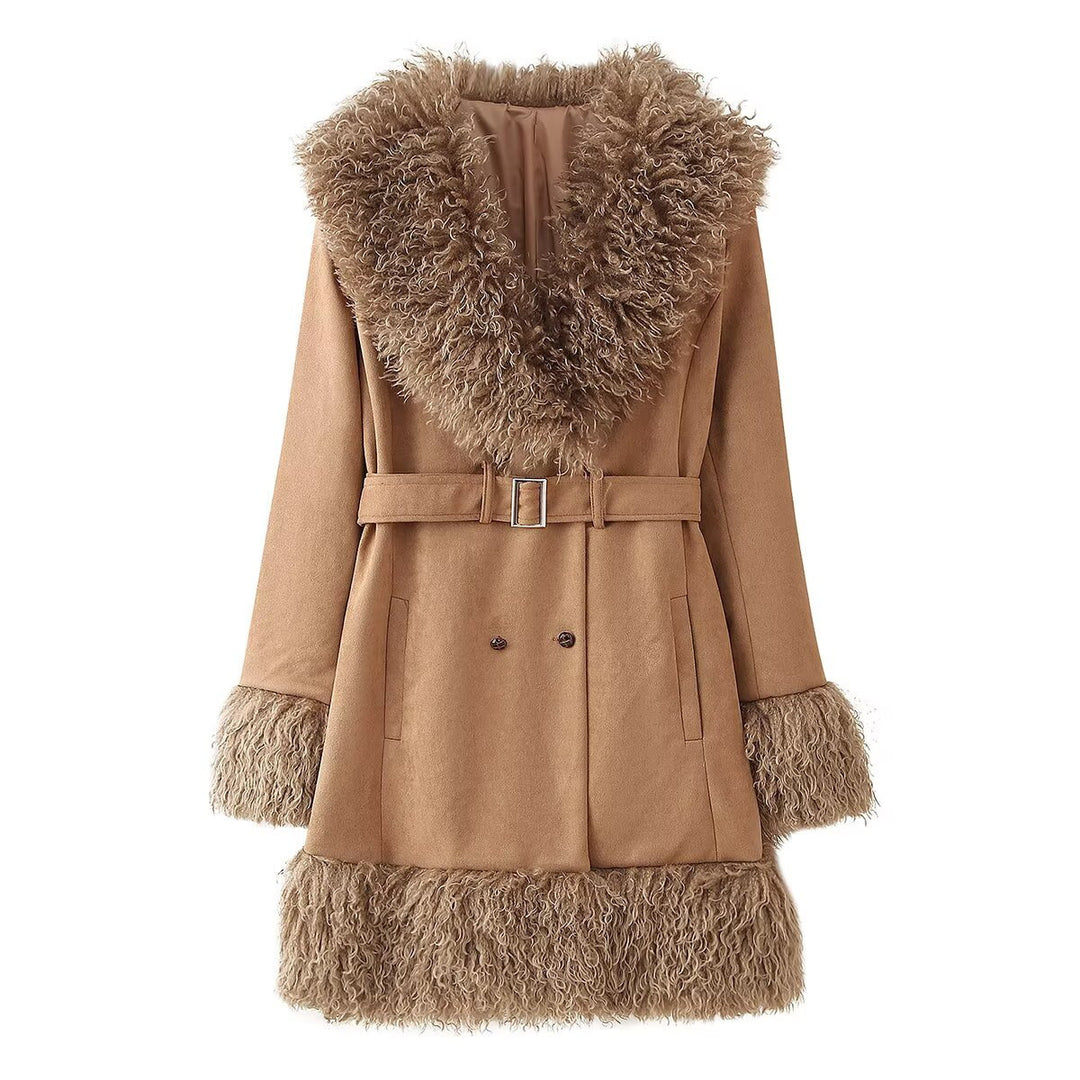 Ladies Elegant Teddy Jacket with waist belt and voluminous collar Lune London