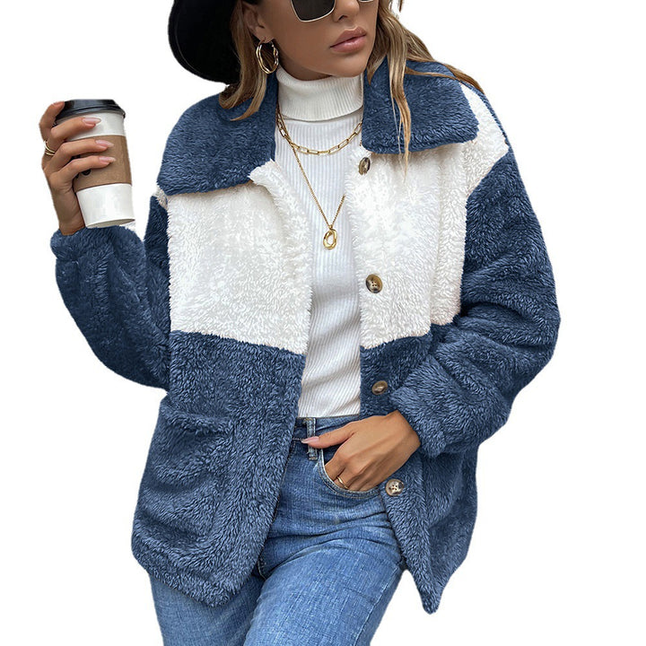 Women's faux fur jacket with practical pockets and trendy colorblock design Lune London