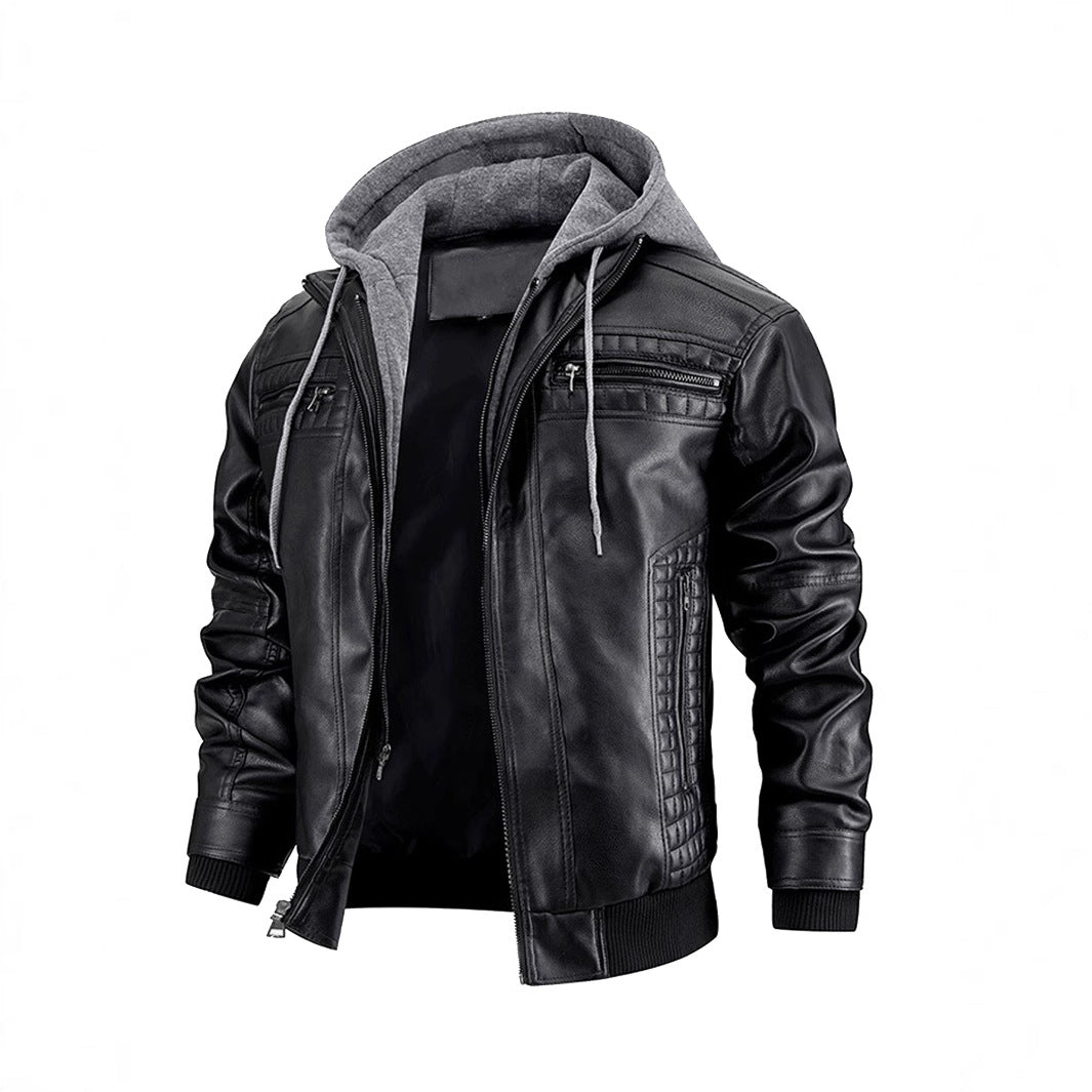Fashion leather jacket for men with removable hood lining Lune London
