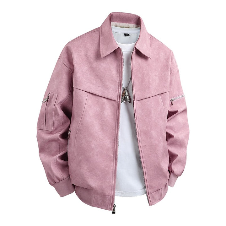 Synthetic leather jacket for men in a casual biker style with practical pockets Lune London