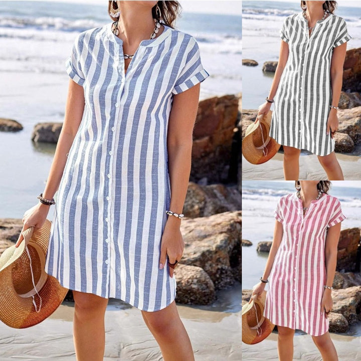 Striped shirt dress for women in light linen fabric Lune London