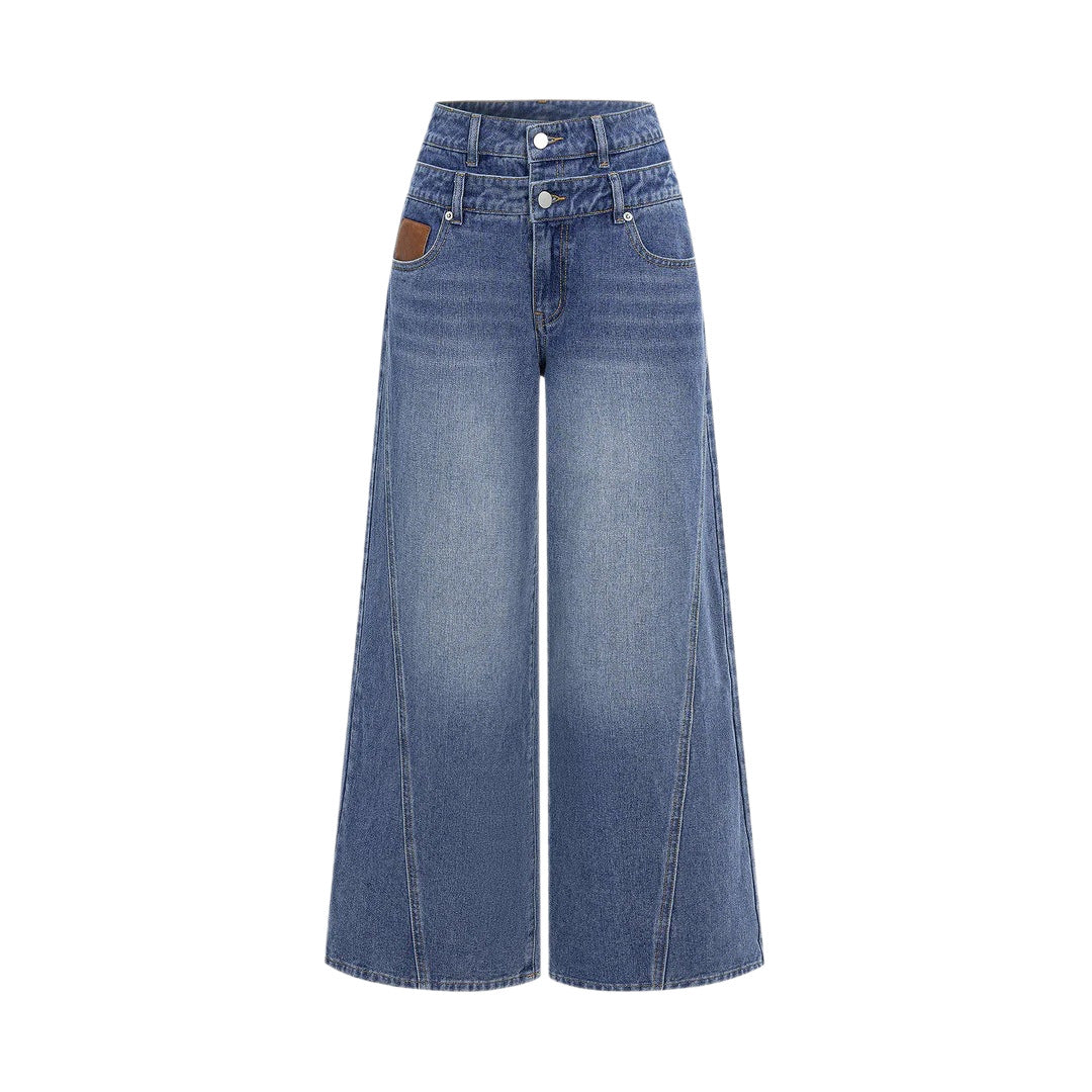 Ladies fashionable high-waist jeans with wide leg Lune London