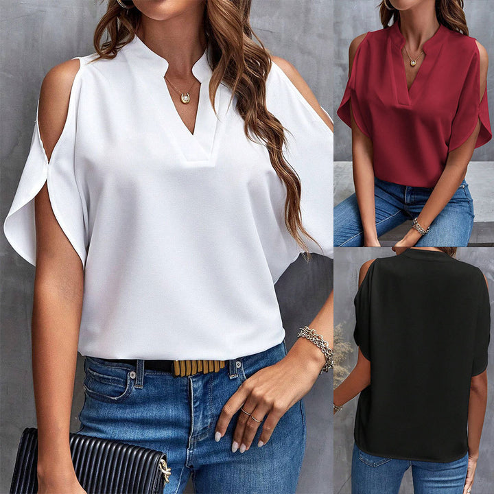 Chic & Stil Women's elegant blouse with cutout sleeve design and trendy high collar