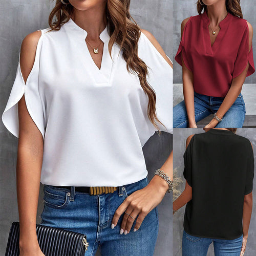 Chic & Stil Women's elegant blouse with cutout sleeve design and trendy high collar