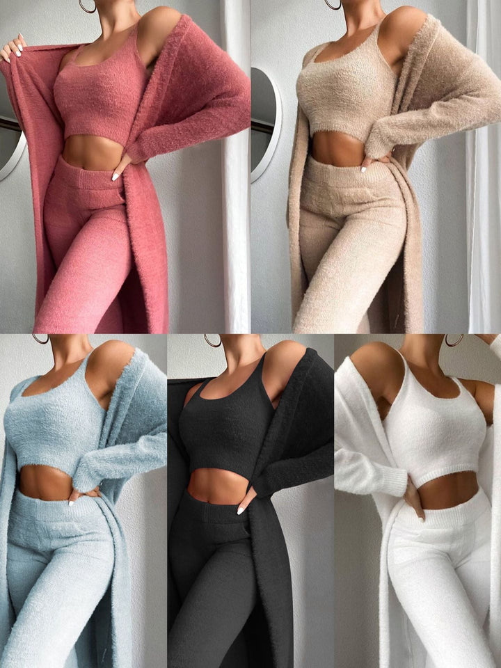 Lune London | Women's Cozy Lounge Set Made Of Fine Fleece with Open Cardigan and Crop Top