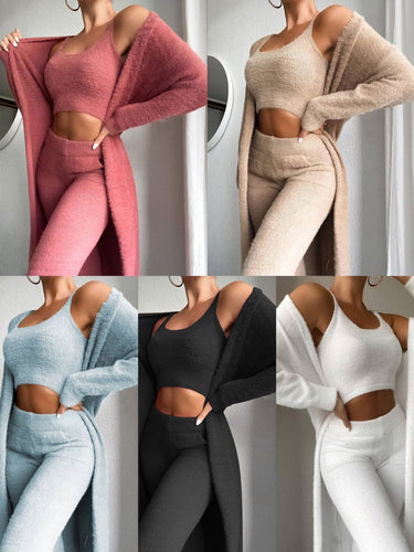Lune London | Women's Cozy Lounge Set Made Of Fine Fleece with Open Cardigan and Crop Top
