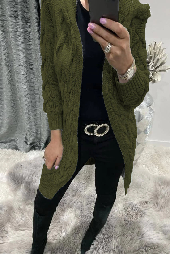 Knitted jacket for women with deep pockets and artistic weaving design Lune London