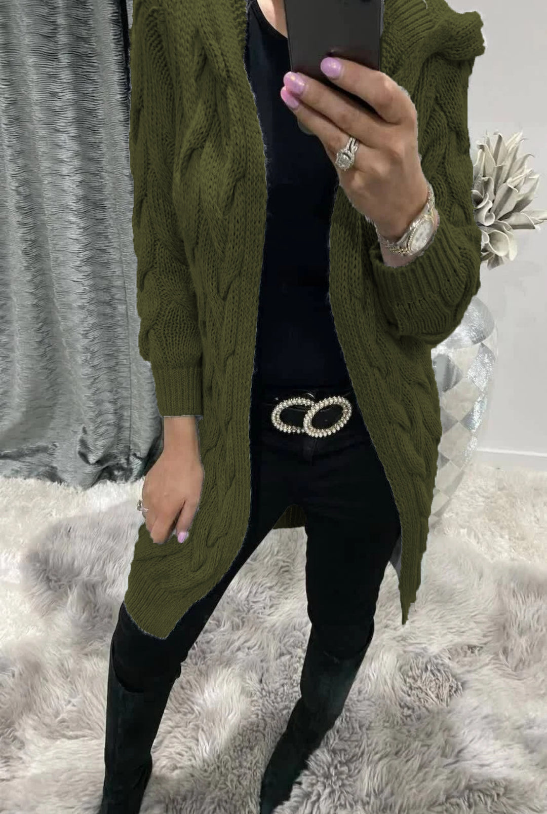 Chic and Still women's knit jacket with a trendy braid pattern
