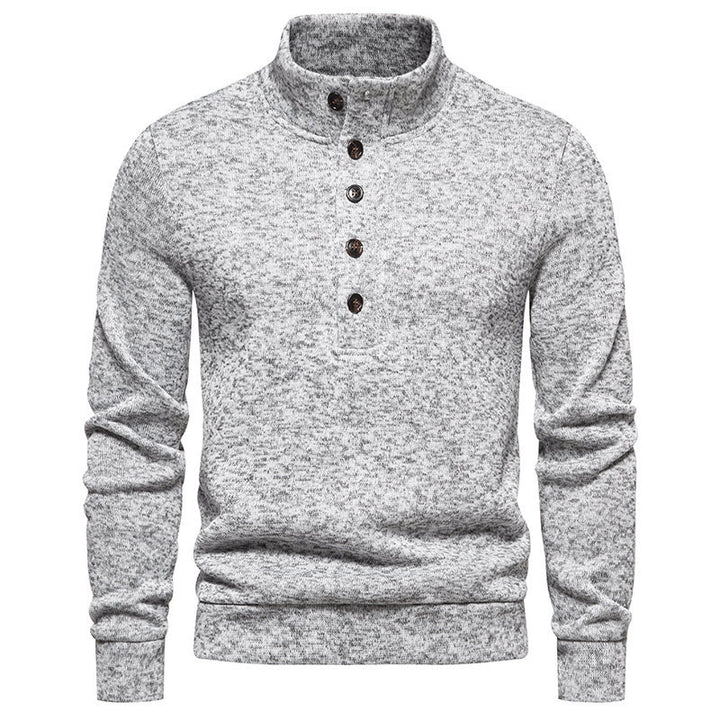 Pullover for men with a comfortable high collar, button placket and textured design Lune London