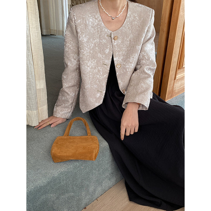 Women's elegant, structured short jacket with floral pattern Chic & Stil