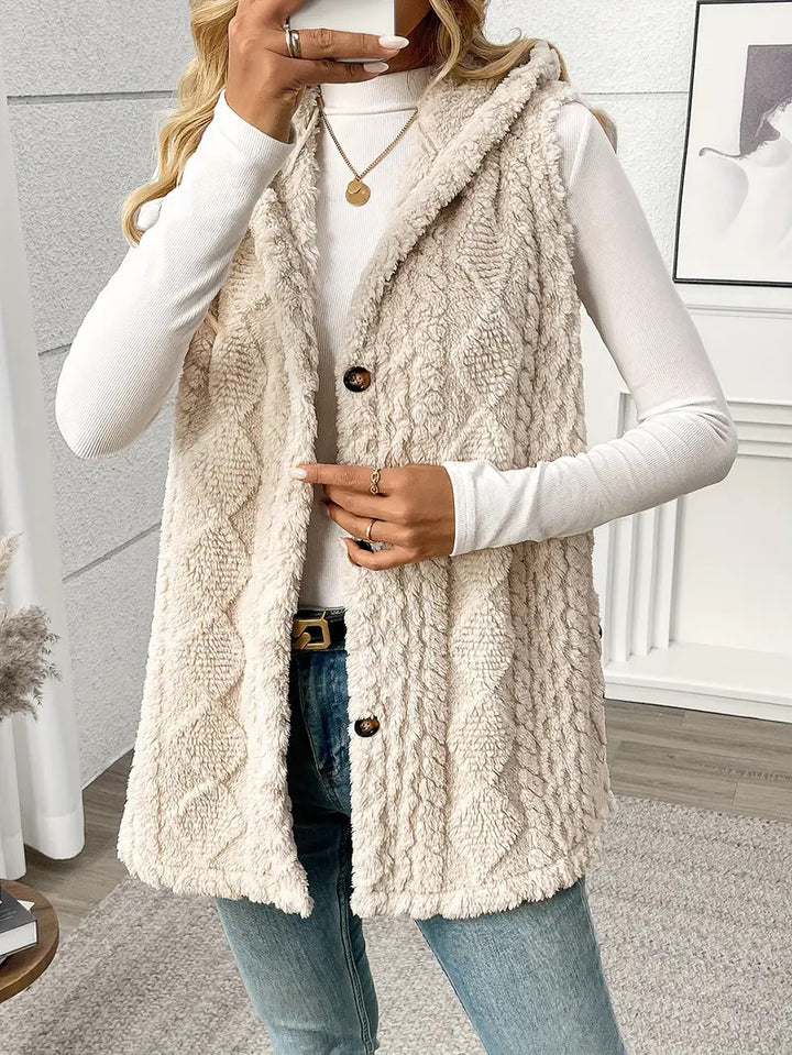 Fleece vest for women with hood and button closure Lune London