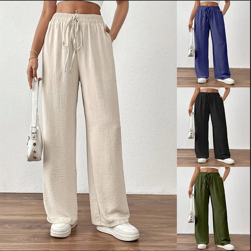 Wide Palazzo pants for women with elastic waistband and adjustable tie cord Lune London