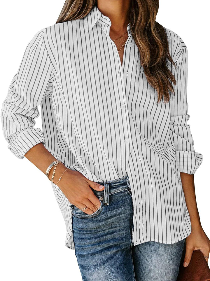 Women's Striped Blouse with Classic Collar and Casual Cut Lune London