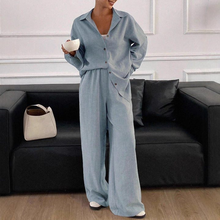 Ladies elegant casual linen blouse and wide pants Lune London