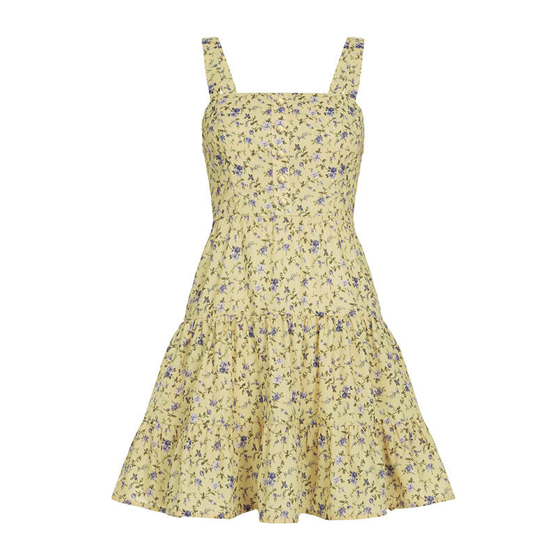 Floral A-line summer dress for women with ruffled hem and spaghetti straps Lune London