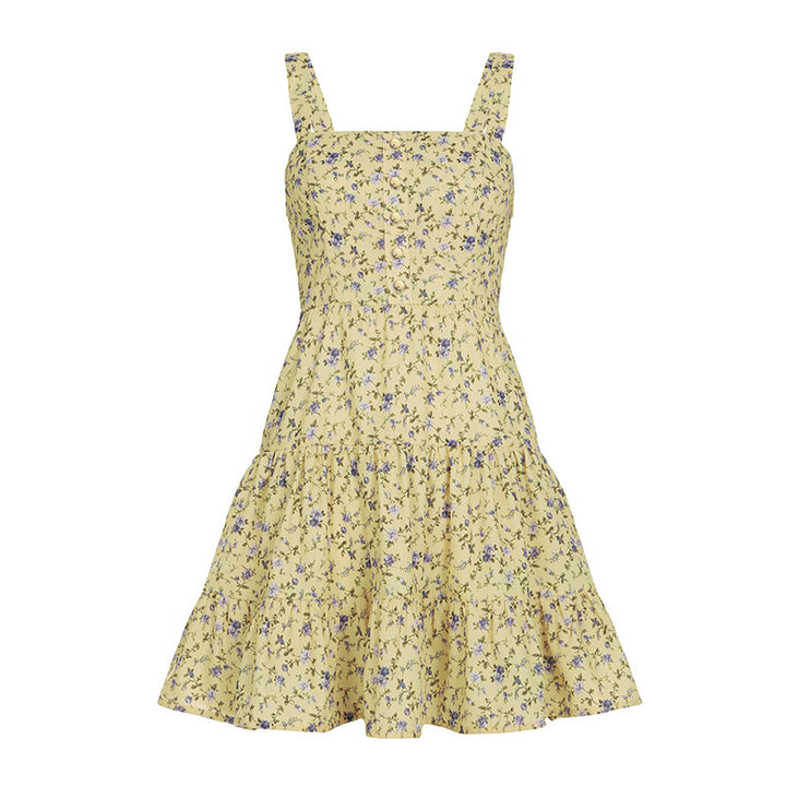 Floral A-line summer dress for women with ruffled hem and spaghetti straps Lune London