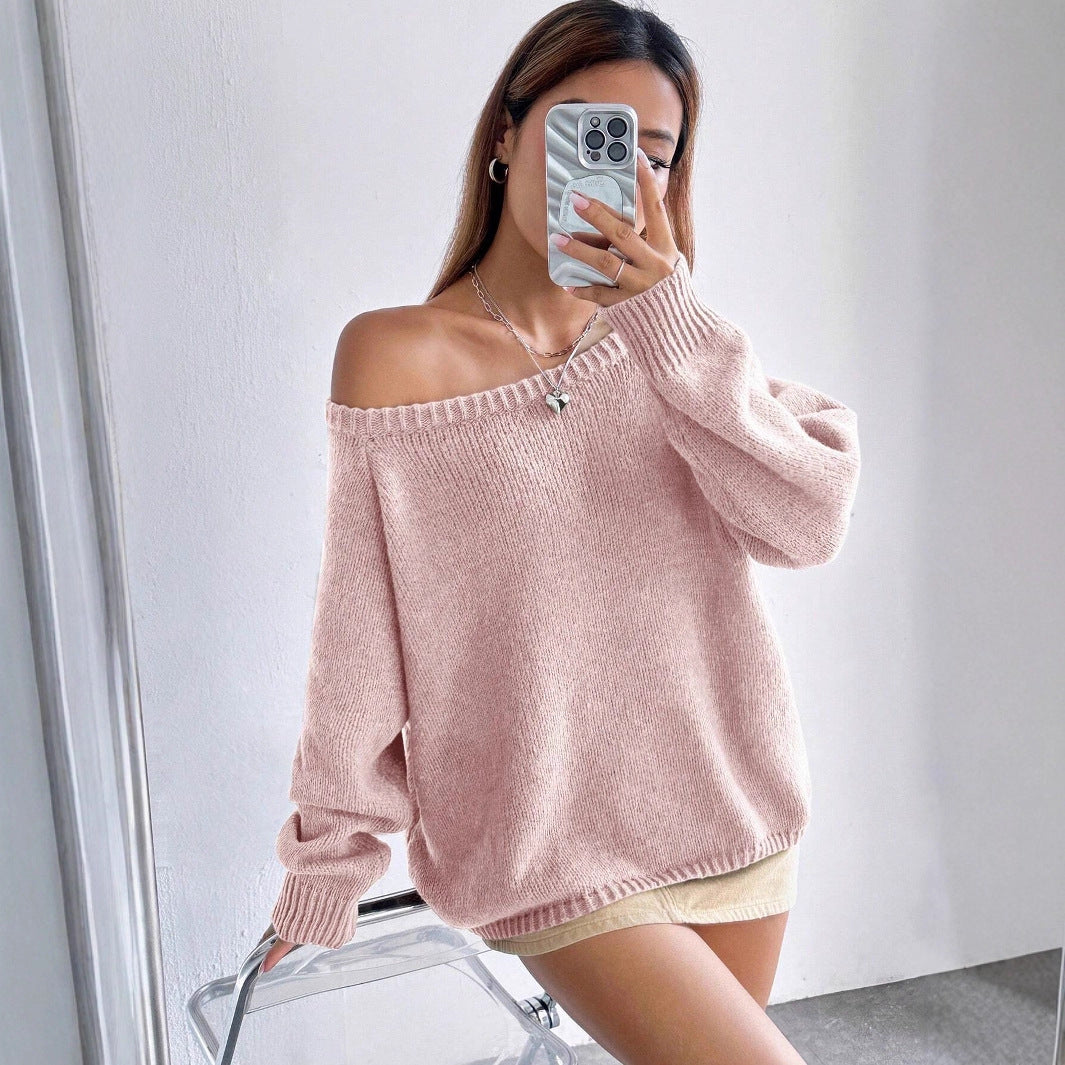 Ladies oversized sweater with off-shoulder design Lune London